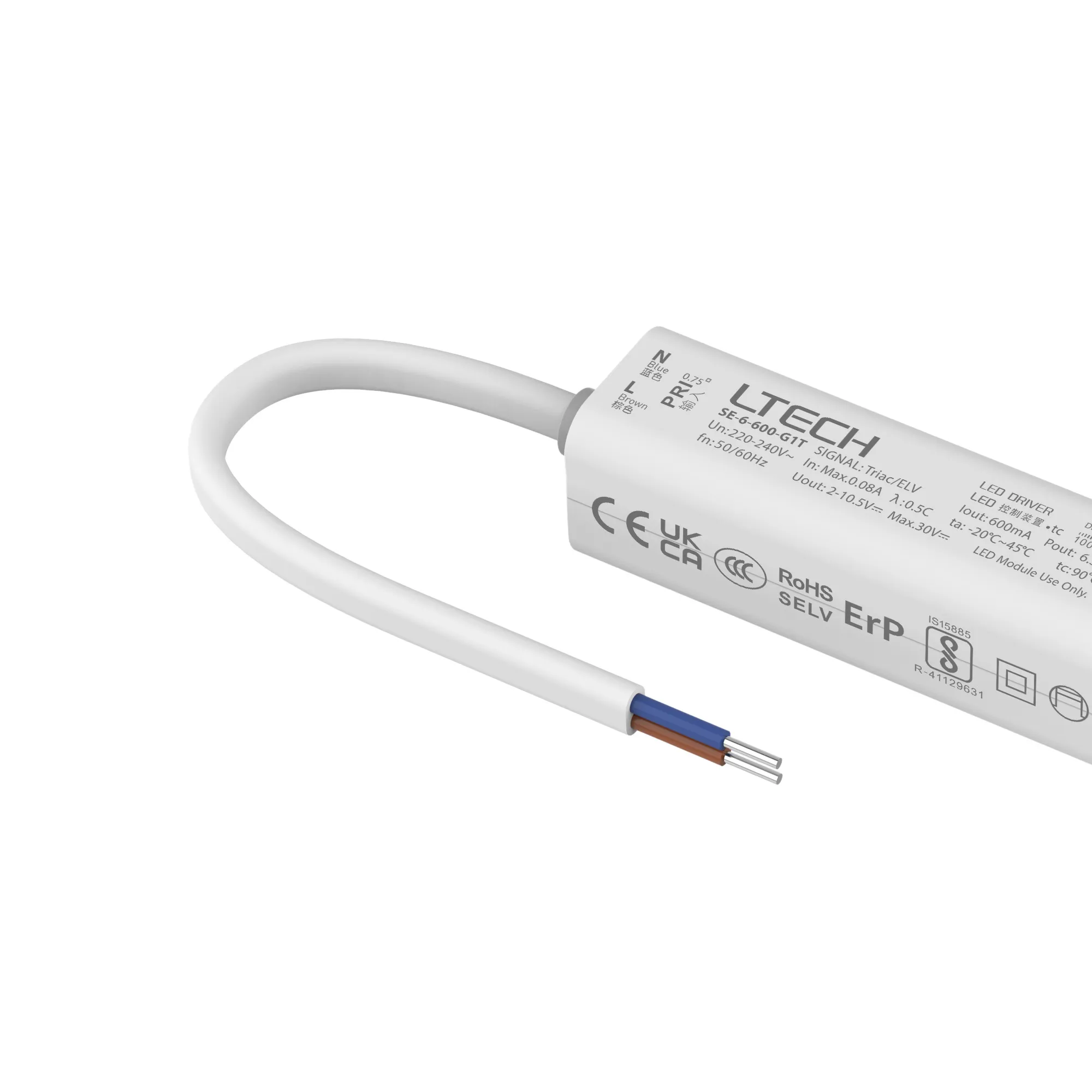 Triac/ELV, PWM,6W, C. Current Dimmable Driver, 600mA, DC:9-42Vdc, EFF>70%, IP20. SE-6-600-G1T  LTECH Triac Constant Current